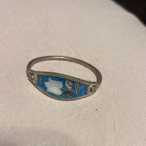Silver and Blue Floral Bracelet